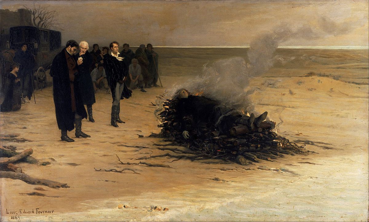 Historic Painting: "The Funeral of Shelley" by Louis Édouard Fournier, 1889.