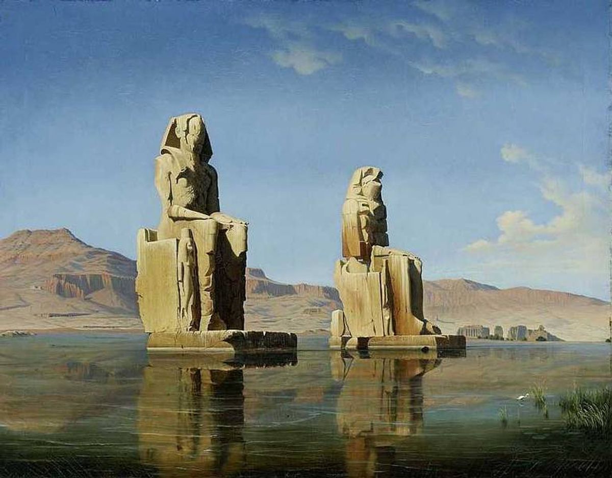Historic Painting: "The Colossi of Memnon" by Hubert Sattler, 1846.