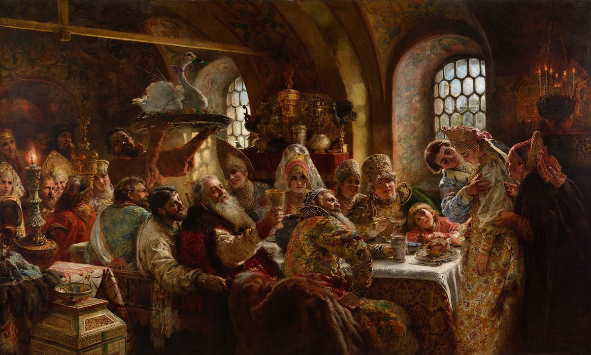 Historic Painting: "A Boyar Wedding Feast" by Konstantin Makovsky, 1883.